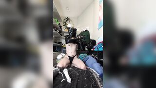 Breathplay shackled with noose and bag