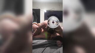 Bunny rides Kravens face during the time that gaming - back view