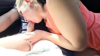 Sucking my BF'S adorable schlong in the back seat of a moving car - sloppy spitting oral-sex