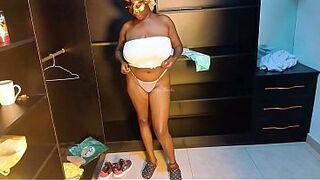 Trying on fresh outfits for the program when a ally on my step sister's sees n has her way with soaked titties!!