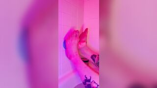 Tattooed sweetheart gives foot Job to recent pink vibrator in the bathtub :)- Full vid on OF