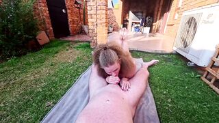 Golden-haired mother I'd like to fuck displaying her NAKED FEET during the time that SUCKING DICK