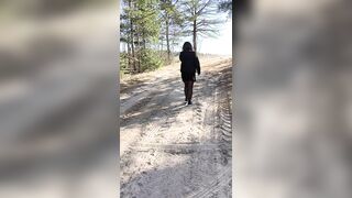 A Baltic cutie voids urine juicyly with a big stream whilst stepping on a stone.
