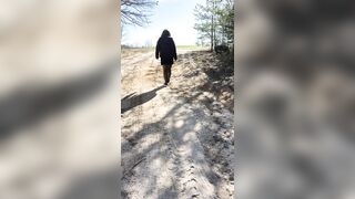 A Baltic cutie voids urine juicyly with a big stream whilst stepping on a stone.