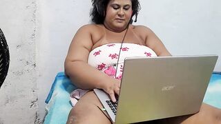 Stepmother is seen on the computer, that babe squirts and takes tons of cum in her throat.