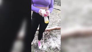 Have a fun Riga gal's soaked forest pissing