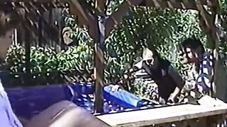 Vintage amateur fuckfest with 2 couples in the backyard