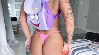 Mamma with biggest natural Melons tries on Costumes in her bedroom