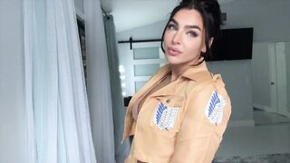 Mamma with biggest natural Melons tries on Costumes in her bedroom