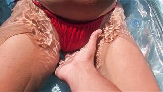 Sexy Pool day ends with orgasms and Giant Spunk flow outside