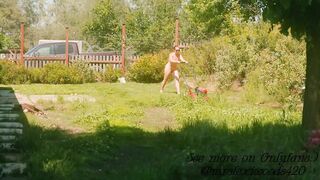 Hawt Nudist mother I'd like to fuck disrobes and Mows the Lawn