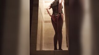 hawt shower in clothing and nylons