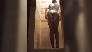 hawt shower in clothing and nylons