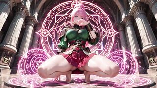 Unfathomable Squat Teasing Beneath the Huge Magic Array, Green Battle Gear Stretched Taut.