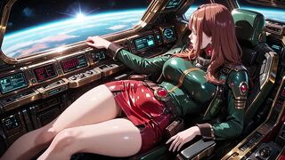 Redhead Commander in Green Sci-fi Uniform! Slothful, Teasing Vibes Whilst Playing with Candlelight on the Spaceship Bridge.