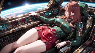 Redhead Commander in Green Sci-fi Uniform! Slothful, Teasing Vibes Whilst Playing with Candlelight on the Spaceship Bridge.