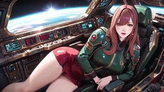 Redhead Commander in Green Sci-fi Uniform! Slothful, Teasing Vibes Whilst Playing with Candlelight on the Spaceship Bridge.