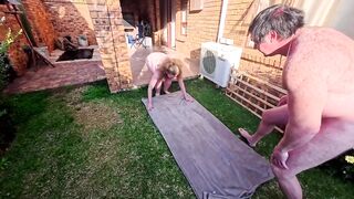 Blonde doxy displaying her UNDRESSED FEET whilst giving me a oral job in different poses