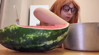 Giantess Stepsister Eats Watermelon and Is Indeed Lascivious During the time that Petite Stepbrother Watches Giantess Stepsister Eat