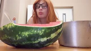 Giantess Stepsister Eats Watermelon and Is Indeed Lascivious During the time that Petite Stepbrother Watches Giantess Stepsister Eat