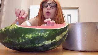 Giantess Stepsister Eats Watermelon and Is Indeed Lascivious During the time that Petite Stepbrother Watches Giantess Stepsister Eat