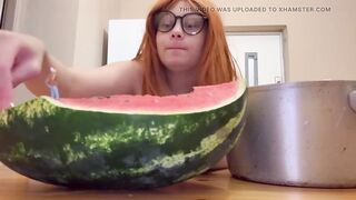 Giantess Stepsister Eats Watermelon and Is Indeed Lascivious During the time that Petite Stepbrother Watches Giantess Stepsister Eat