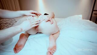 Anal stretching with a massive bowling pin