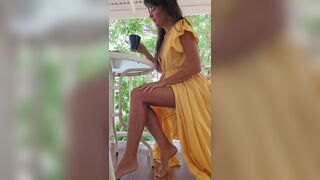 No Pants SHOW at Summer Terrase on Selfie # No Brassiere No pants in Public Flashing