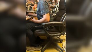 Desperately squirming around next to computer chair holding my urinate during the time that busy checking e-mails - I take a lengthy void urine on the floor close to chair