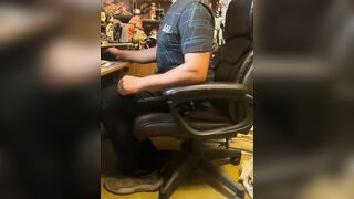 Desperately squirming around next to computer chair holding my urinate during the time that busy checking e-mails - I take a lengthy void urine on the floor close to chair