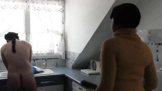 Cleaning her kitchen