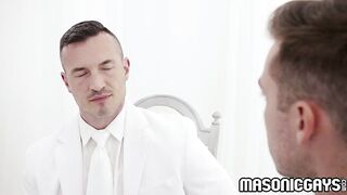 Masonic Homosexual Christopher White brought to the very edge by Derek Kage who sucks the boyz cock, jerks him and stics a glass vibrator up his booty!