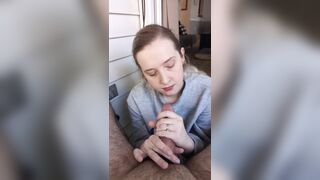 Shy whore squeezes out cum in front of neighbors