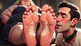 Obedient Man Devoted to Perspired Feet of Biggest big beautiful woman