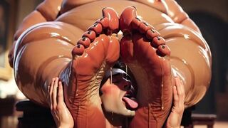 SSBBW Makes Slender Thrall Lick Her Perspired Feet