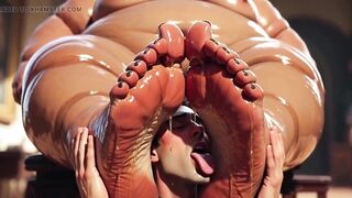 SSBBW Makes Slender Thrall Lick Her Perspired Feet