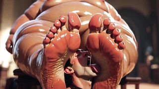 SSBBW Makes Slender Thrall Lick Her Perspired Feet
