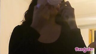 I film myself awaiting for my boyfriend, wearing a miniskirt and nylons