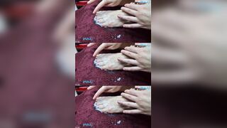 His hands widening cum all over my nude feet ??