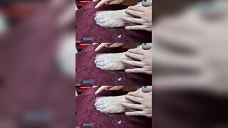 His hands widening cum all over my nude feet ??