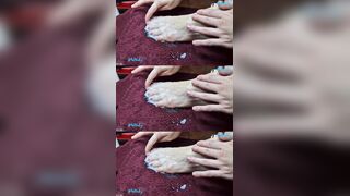 His hands widening cum all over my nude feet ??