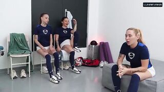 Locker Room After Football – 3 Beauties Share One Jock & Get a Creampie