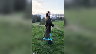I stood with coat open in the field, purple underware out ?