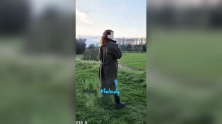 I stood with coat open in the field, purple underware out ?