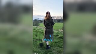 I stood with coat open in the field, purple underware out ?