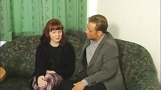 Redhead teen jerking weenie whilst getting fingered at casting