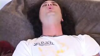 Brunette hair nurse chick sucks a pleasing weenie and gets screwed on the sofa