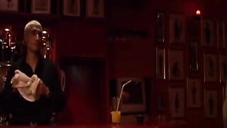 Lewd flight attendant strumpets suck chap's tool in a bar