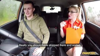 Georgie Lyall take a facial in her glasses - Fake Driving School