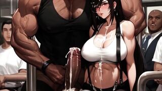 Tifa likes drinking strangers cum on the Midgar educate
